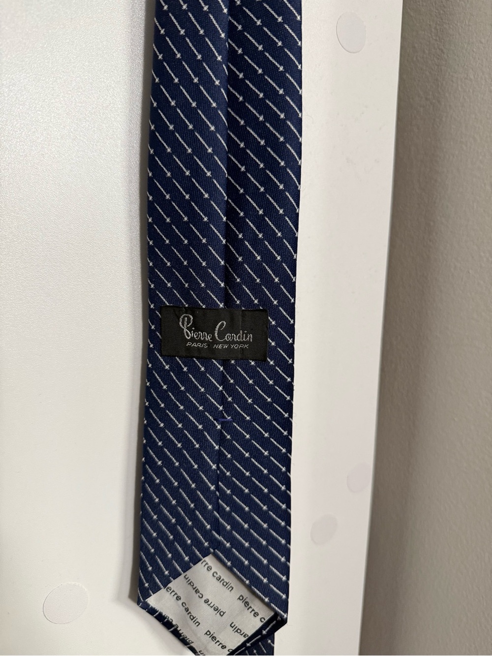 Pierre Cardin Navy Blue Tie with White Diagonal Dot Pattern